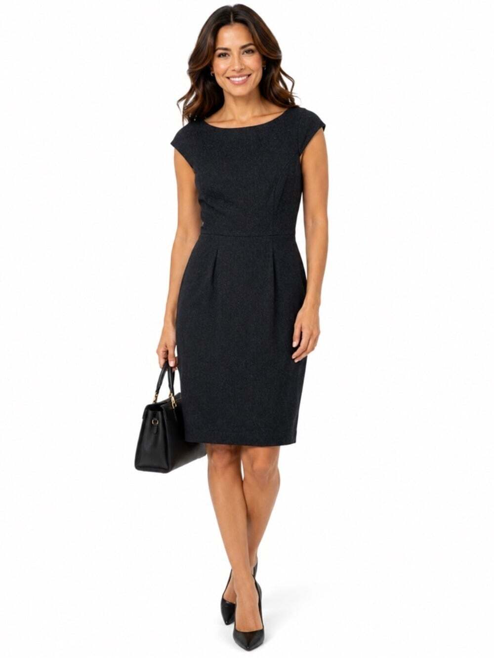 Anthropologie PIM + LARKIN Grey Wool Dress Small Fit and Flare Cap Sleeve MIDI